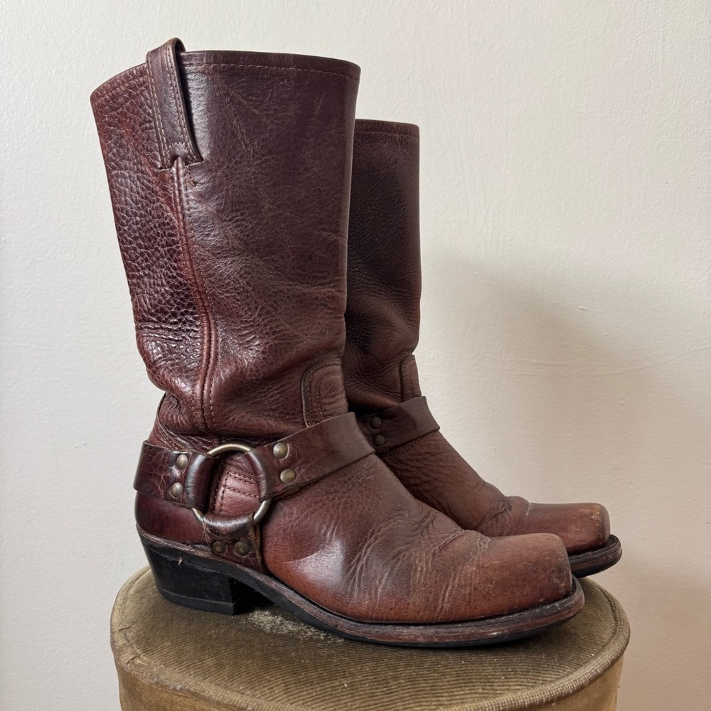Frye Dark Brown Leather Harness Motorcycle Boot